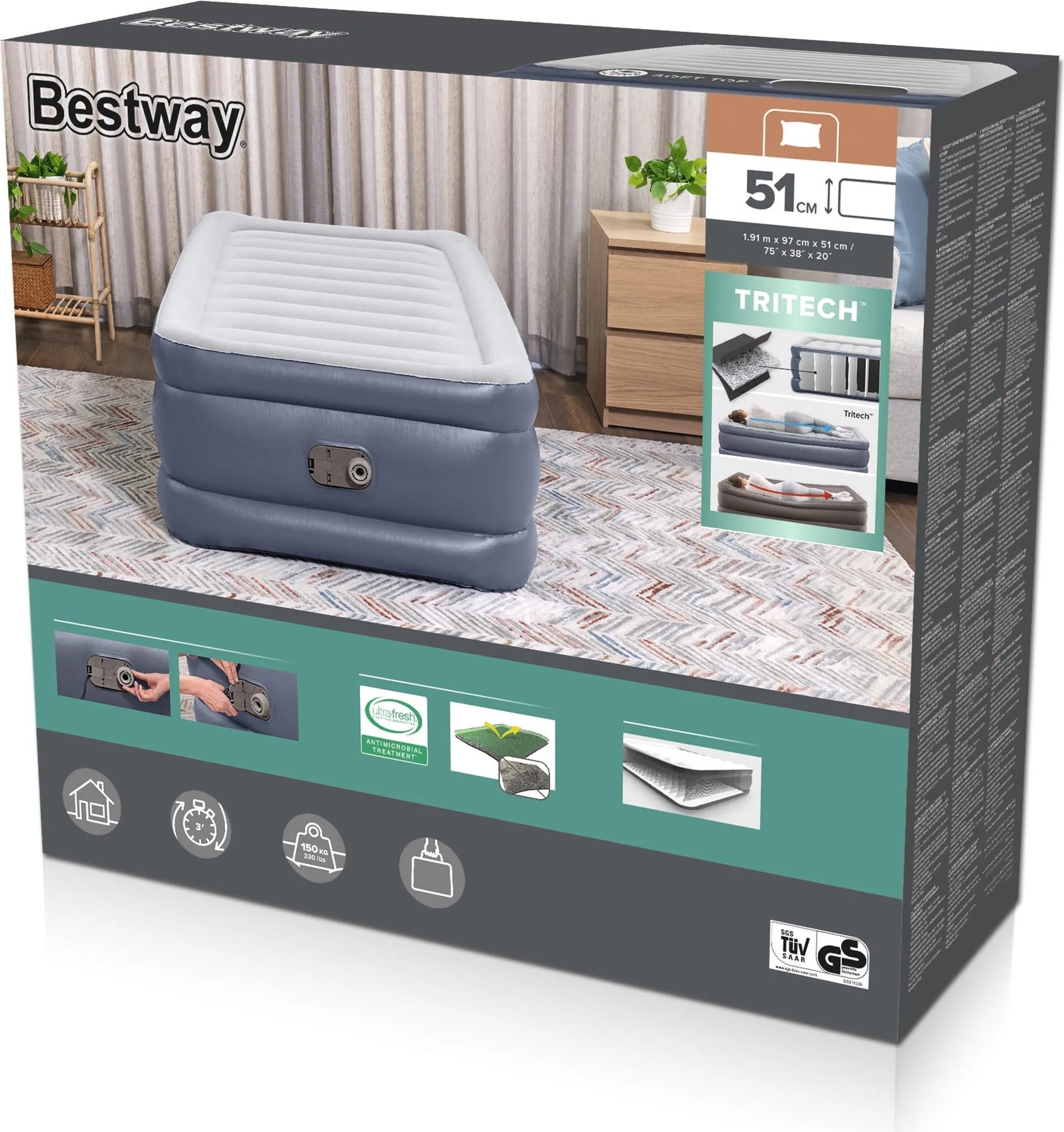 AIRBED TRITECH 191X97X51H C/POMPA ELETTRICA+ SACCA