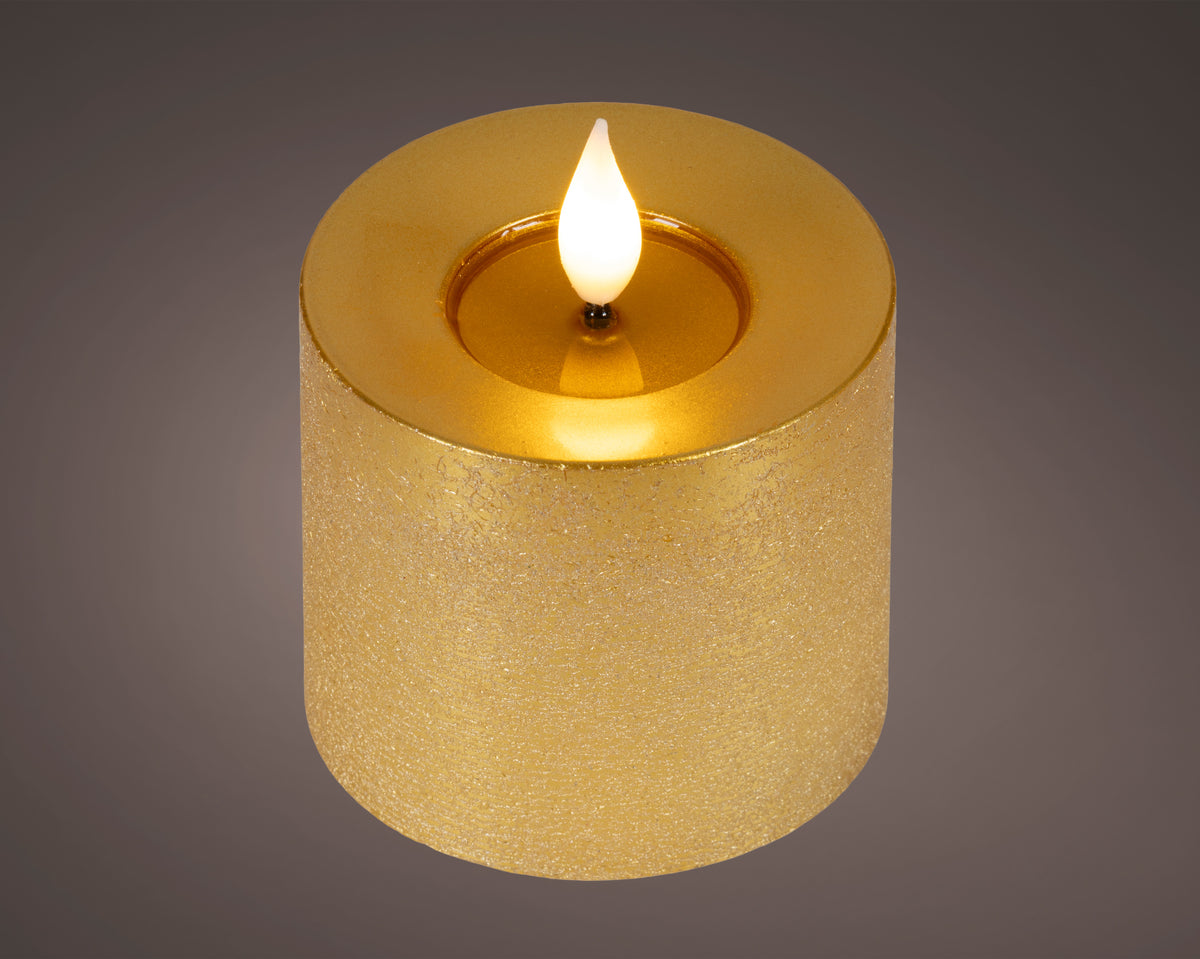 Candela LED 7,5x9,5 cm oro con glitter luce calda effetto fiamma Kaemingk