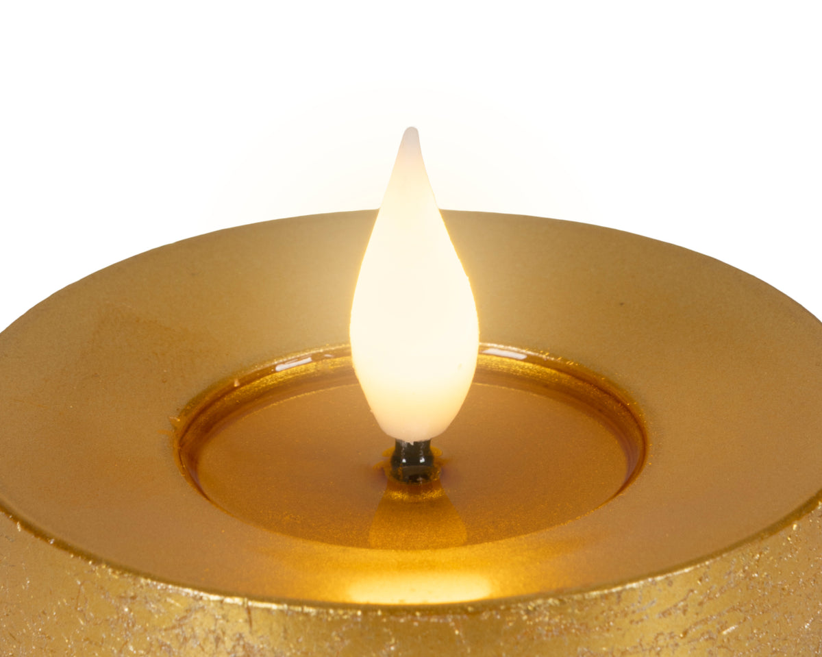 Candela LED 7,5x9,5 cm oro con glitter luce calda effetto fiamma Kaemingk