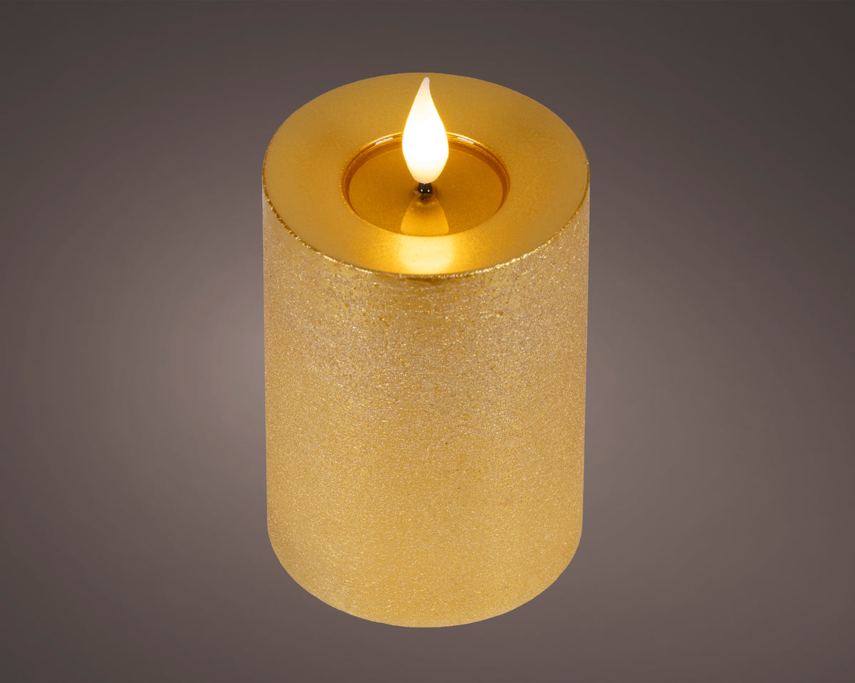 Candela LED 7,5x13,5 cm oro con glitter luce calda effetto fiamma Kaemingk
