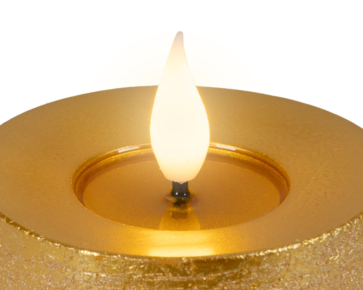 Candela LED 7,5x13,5 cm oro con glitter luce calda effetto fiamma Kaemingk