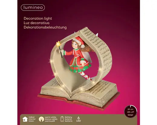 Libro Aperto Decorativo con LED in Resina 14x24x23,5 cm Kaemingk – Decorazione Natalizia Luminosa
