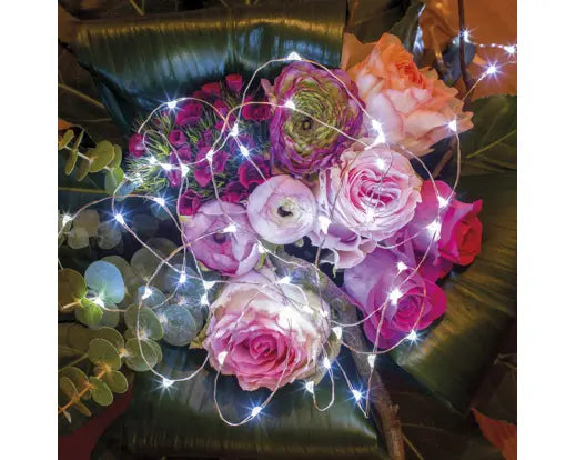 Catena Luminosa Natalizia 60 Micro LED Bianco Freddo 2,95 m a Batteria con Timer 6 Ore Lumineo Kaemingk