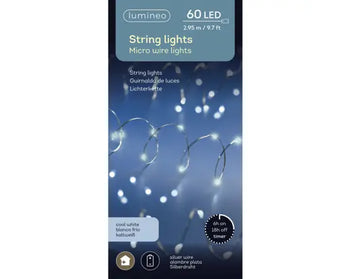 Catena Luminosa Natalizia 60 Micro LED Bianco Freddo 2,95 m a Batteria con Timer 6 Ore Lumineo Kaemingk