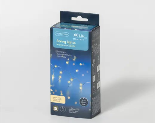 Catena Luminosa Natalizia 60 Micro LED Bianco Caldo 2,95 m a Batteria con Timer 6 Ore Lumineo Kaemingk