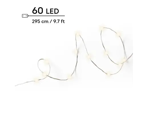 Catena Luminosa Natalizia 60 Micro LED Bianco Caldo 2,95 m a Batteria con Timer 6 Ore Lumineo Kaemingk