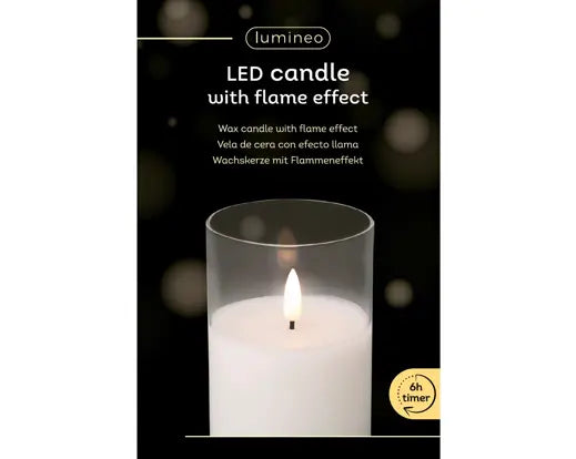 Candela LED Bianca in Cilindro di Vetro H12,5 cm Kaemingk – Candela Decorativa Luminosa da Interno
