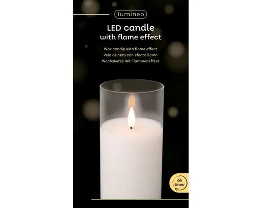 Candela Natalizia LED H.17,5cm D.10cm Colore Bianco a Cilindro in Vetro | Kaemingk