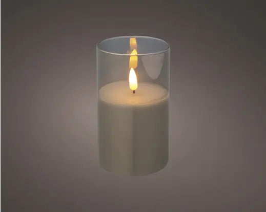 Candela LED con Stoppino Luminoso in Cilindro di Vetro Grigio Fumé Ø7,5 x H12,5 cm Kaemingk – Luce Calda