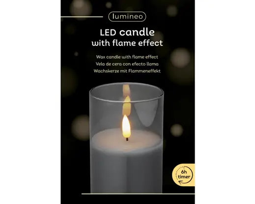 Candela LED con Stoppino Luminoso in Cilindro di Vetro Grigio Fumé Ø7,5 x H12,5 cm Kaemingk – Luce Calda