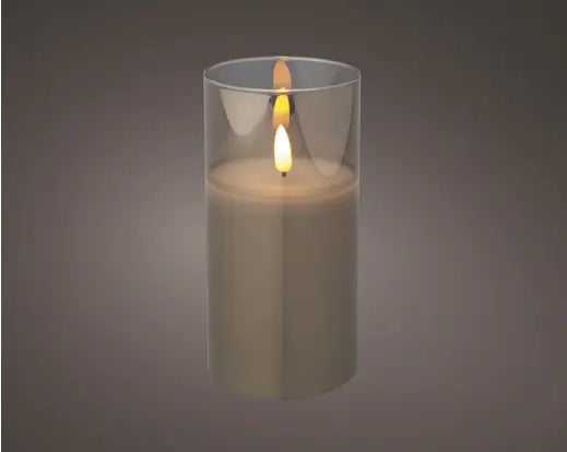 Candela LED con Stoppino Luminoso in Vetro Grigio Fumé Ø7,5 x H15 cm Kaemingk – Luce Bianco Caldo