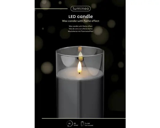 Candela LED Natalizia H.15cm D.10cm Colore Grigio con Cilindro in Vetro | Kaemingk