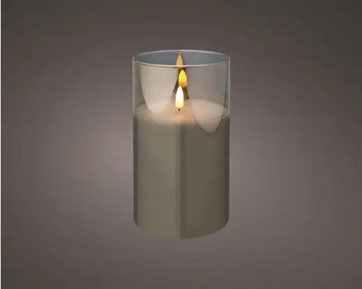 Candela LED Natalizia H.17,5cm D.10cm Colore Grigio con Cilindro in Vetro | Kaemingk