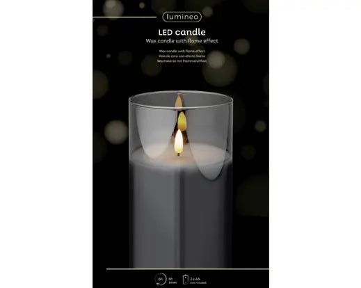 Candela LED Natalizia H.17,5cm D.10cm Colore Grigio con Cilindro in Vetro | Kaemingk