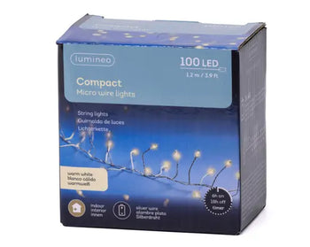 Catena Luminosa Natalizia 100 Micro LED Bianco Caldo 1,20 m a Batteria Filo Argento Lumineo Kaemingk