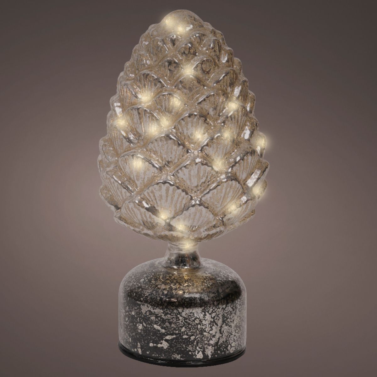 Pigna Decorativa Luminosa di Natale H.24cm in Vetro Colore Gold Oro con Micro LED Luce Warm White Bianco Caldo | Kaemingk