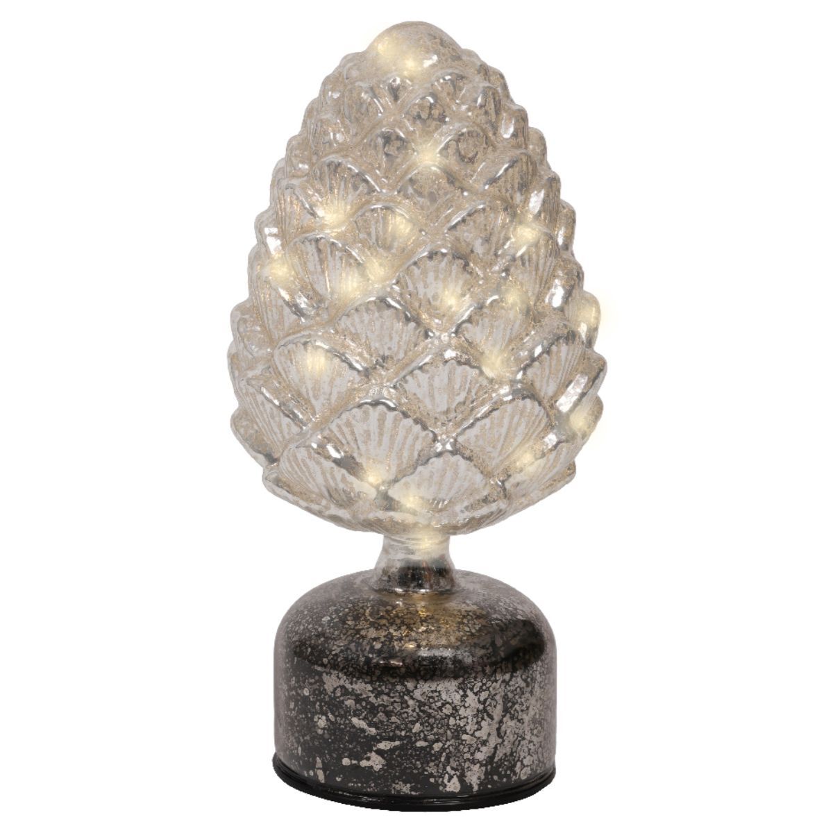 Pigna Decorativa Luminosa di Natale H.24cm in Vetro Colore Gold Oro con Micro LED Luce Warm White Bianco Caldo | Kaemingk