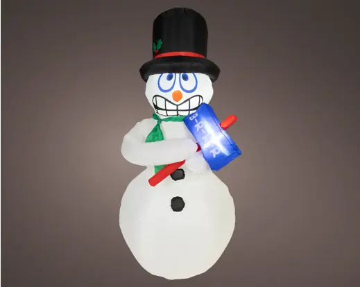 Pupazzo di Neve Gonfiabile Luminoso 175 cm con 3 LED Bianco Freddo per Esterno Lumineo Kaemingk
