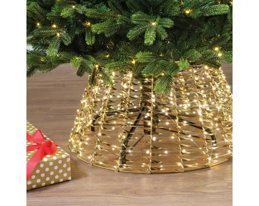 Gonna Copribase Albero di Natale Oro con Micro LED Bianco Caldo Ø58x28 cm per Interno ed Esterno