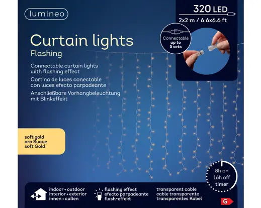 Tenda Luminosa Natalizia 320 LED Oro Caldo 200x200 cm con Effetto Flash e Timer IP44 Lumineo Kaemingk