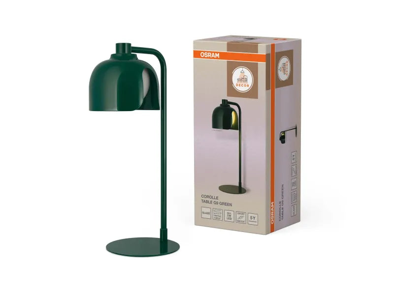 Lampada da Tavolo OSRAM Corolle G9 Verde, Lampada Decorativa Moderna in Metallo per Comodino, Scrivania e Angoli Lettura | Osram