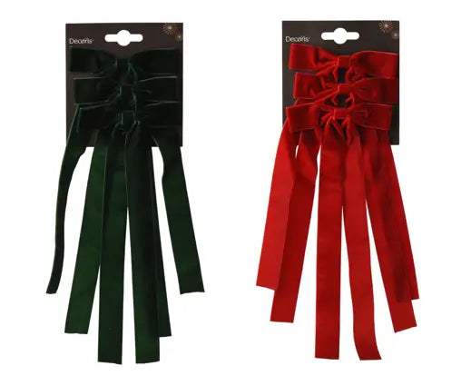 Fiocco Natalizio in Velluto Rosso o Verde con Clip 40x16 cm Decoris Kaemingk