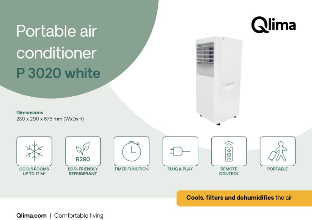Condizionatore portatile Qlima P3020 7000 BTU in Classe A con telecomando