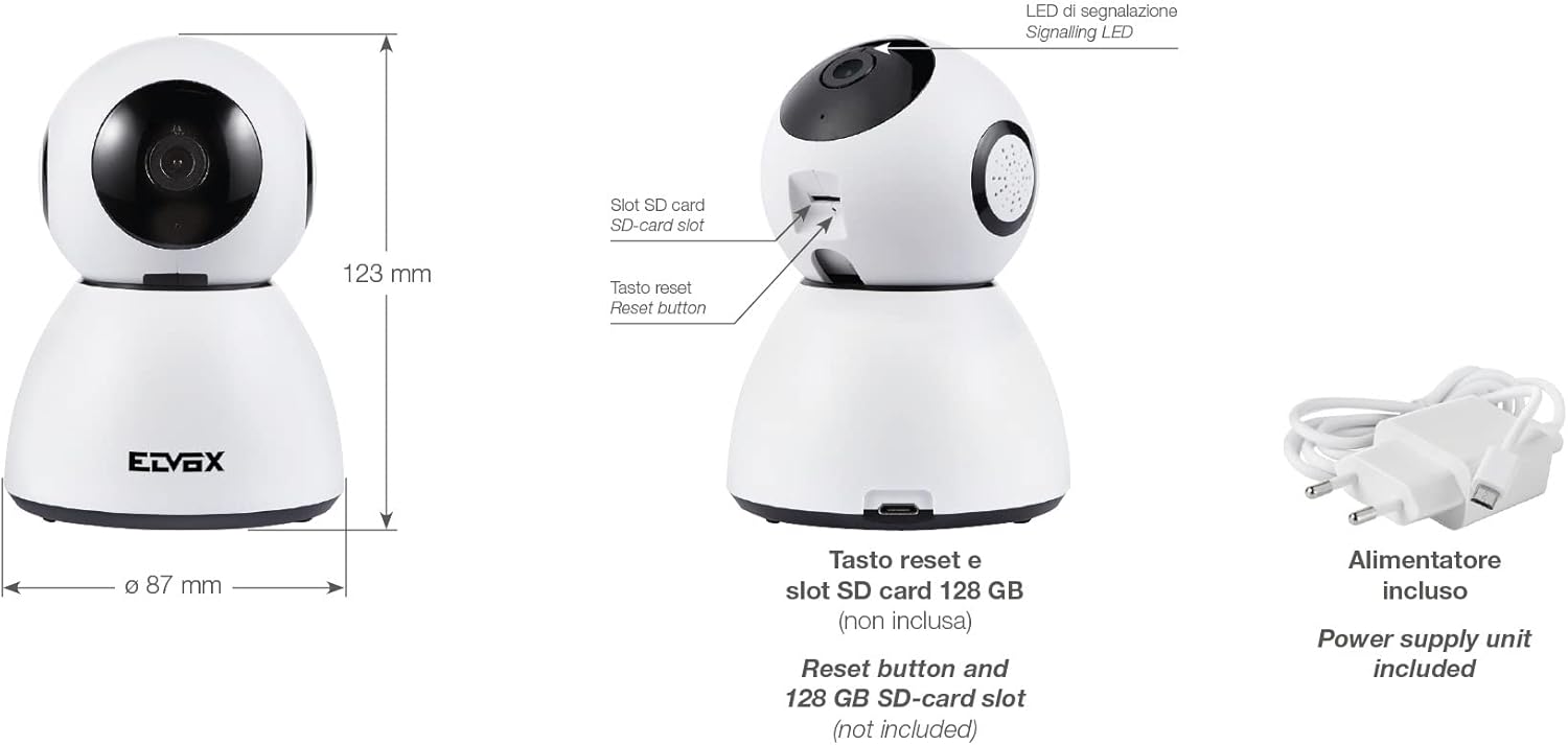 Vimar 46239.040A Telecamera IP Wi-Fi Motorizzata 3MP, Smart Home Camera da Interno con Visione Notturna e Audio Bidirezionale | Vimar