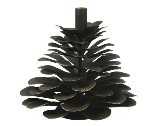 Porta Candele Natalizio Decorativo 24x23cm H in Ferro Marrone Effetto Pigna | Kaemingk