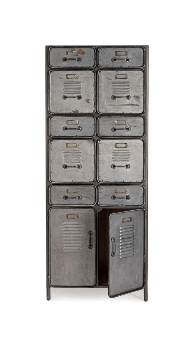 Cassettiera industriale a 10 cassetti in acciaio e legno Store Bizzotto