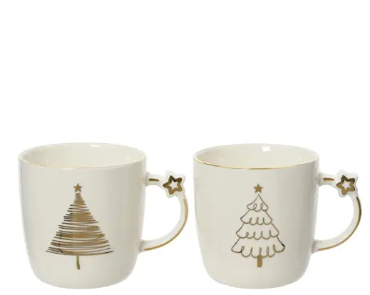 Tazza Natalizia in Porcellana Colore Bianco White e Dettagli Oro Gold H.9cm | Kaemingk