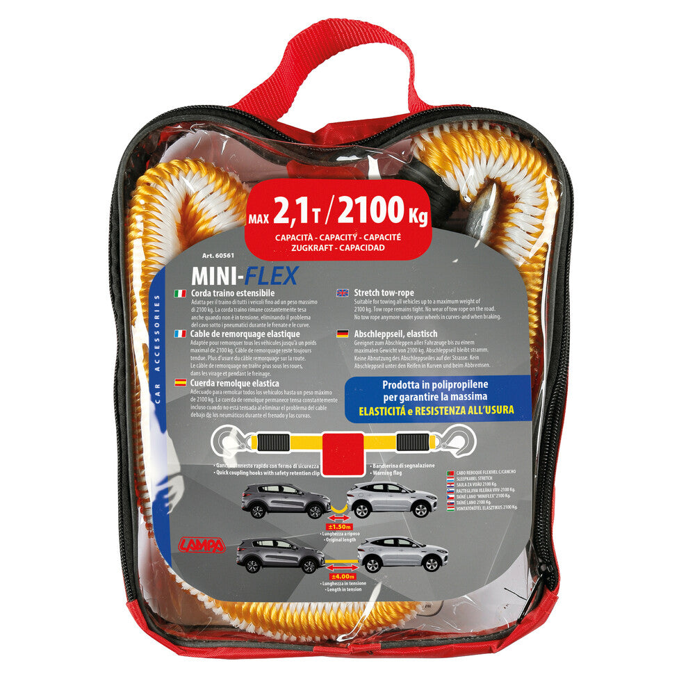 Corda di traino estensibile estensibile Miniflex 2100 kg con borsina Lampa