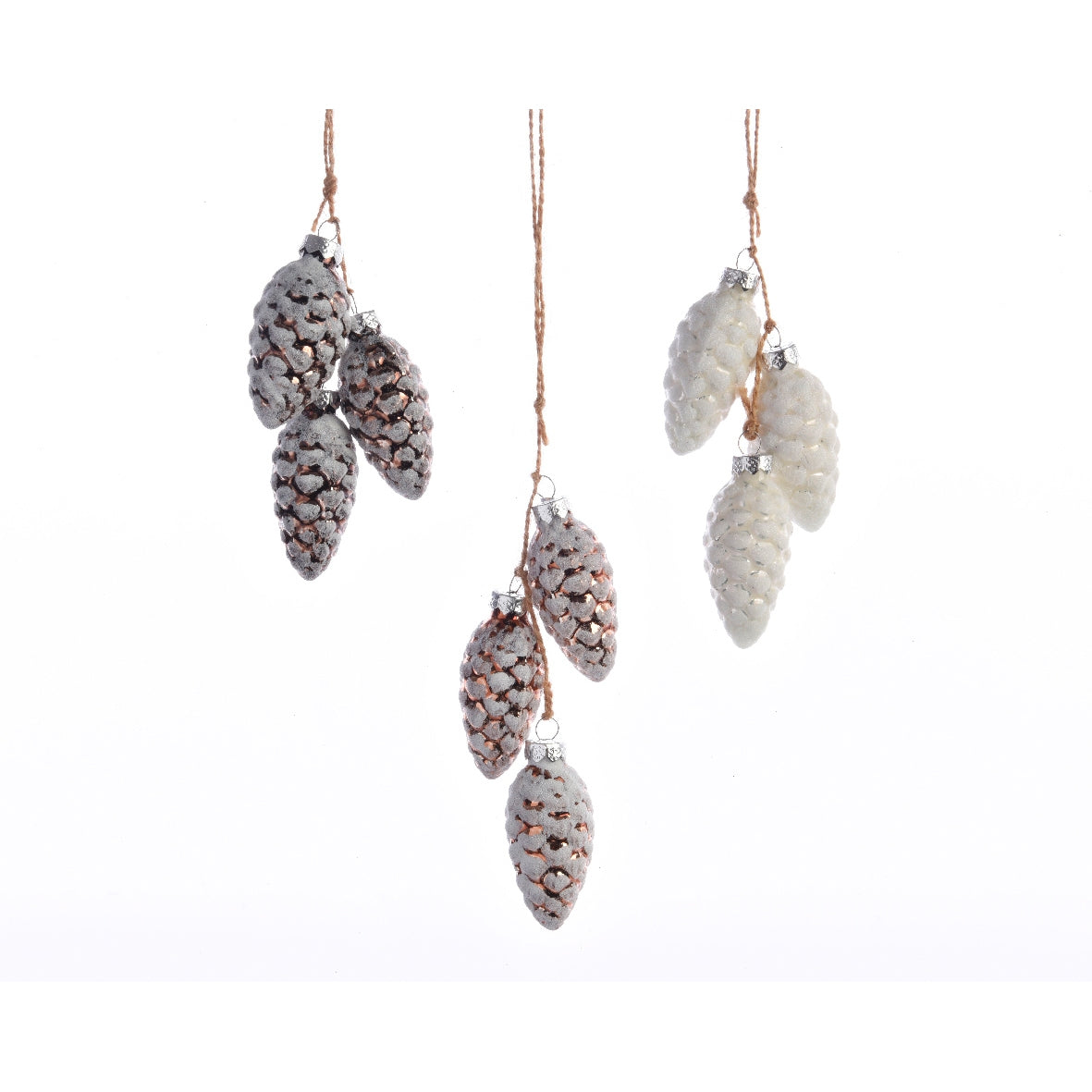 Gruppo 3 Pigne Decorative in Vetro H.6cm Colori Assortiti | Addobbi Natalizi Kaemingk