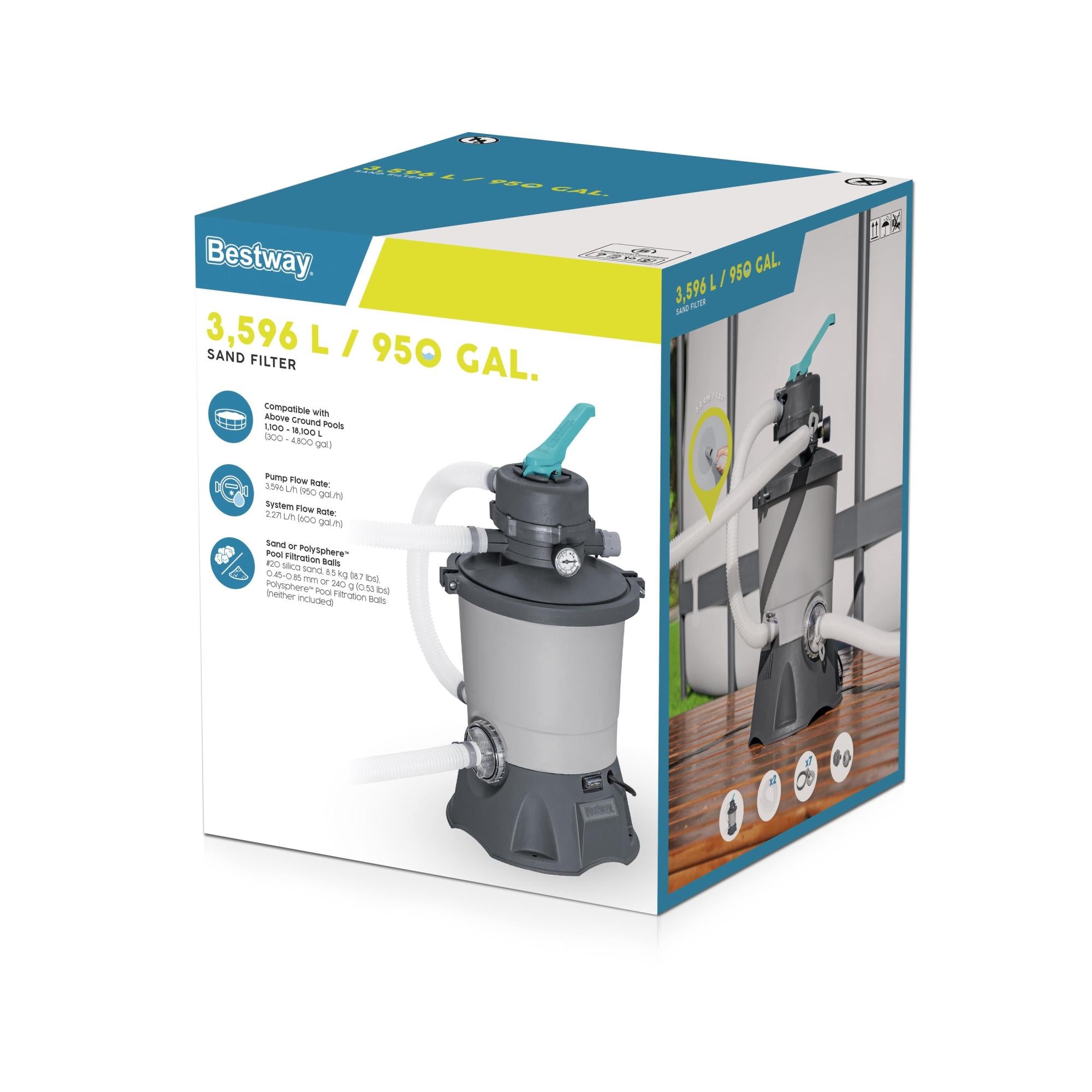 Pompa a Sabbia Bestway Flowclear 3.596 L/h per Piscine Fuori Terra 58515, Sistema di Filtrazione Professionale | Bestway