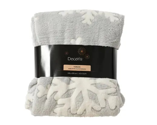 Plaid in Pile con Fiocchi di Neve 170x130 cm Kaemingk – Coperta Morbida Natalizia per Divano e Letto