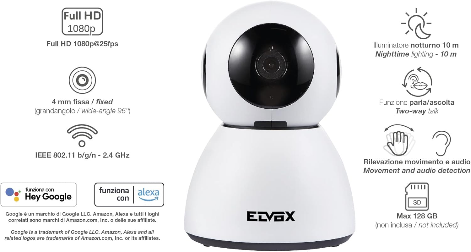 Vimar 46239.040A Telecamera IP Wi-Fi Motorizzata 3MP, Smart Home Camera da Interno con Visione Notturna e Audio Bidirezionale | Vimar