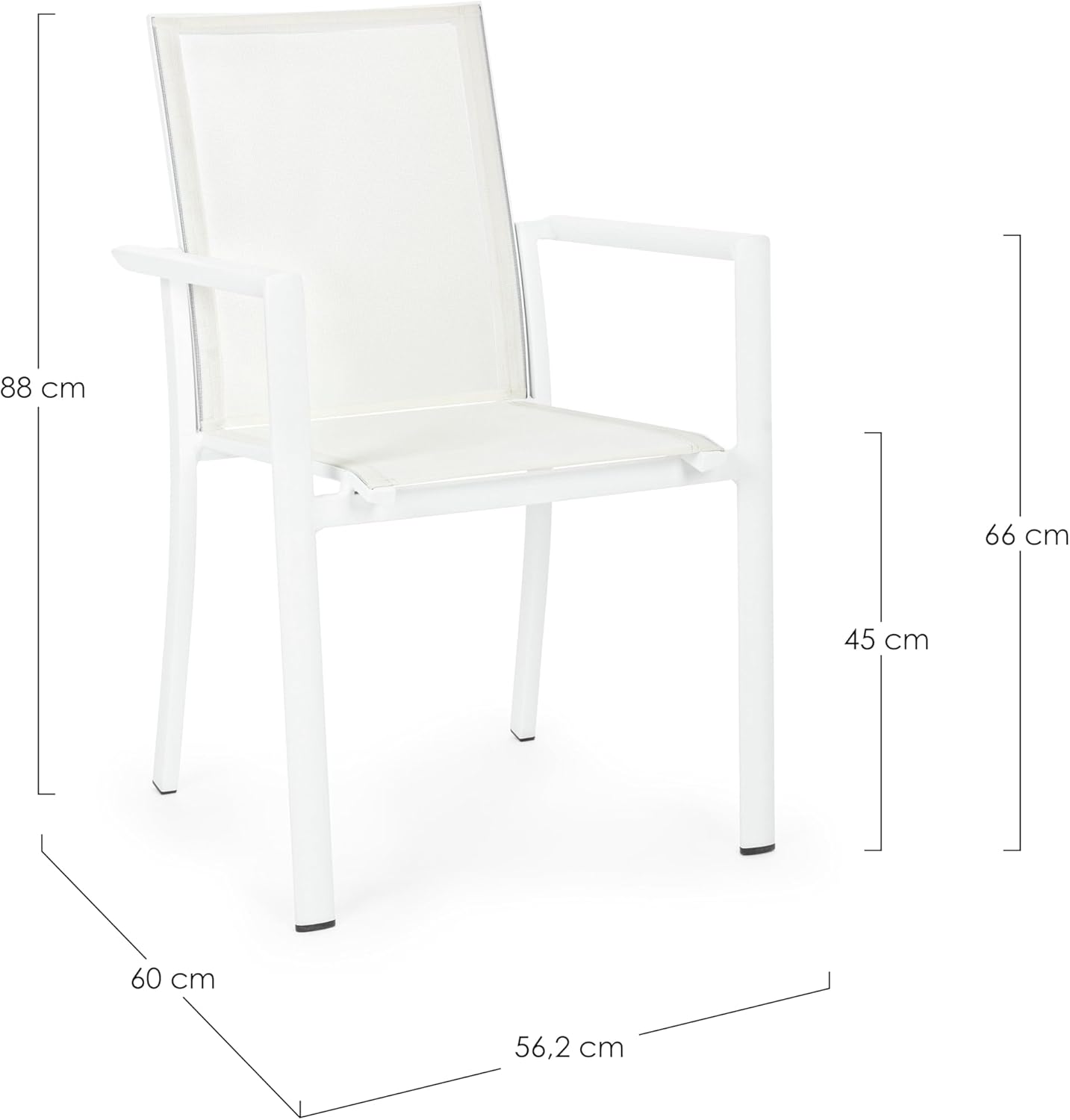 Sedia da Giardino Bizzotto Konnor con Braccioli Bianco, Struttura in Alluminio Impilabile | 56x60x88 cm