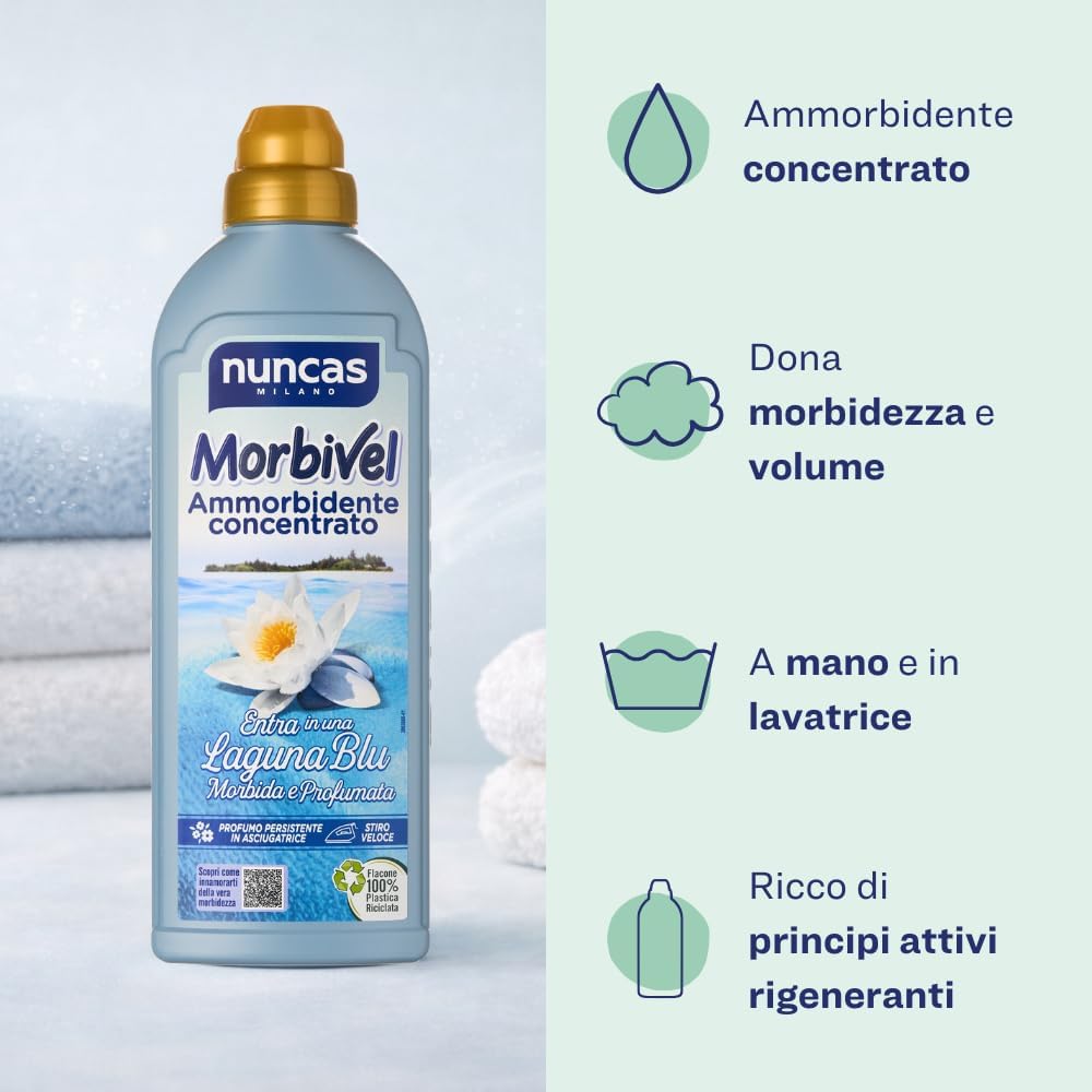 Nuncas Morbivel ammorbidente concentrato Laguna Blu 750 ml per stiratura facile