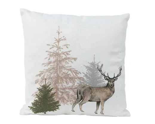 Cuscino Natalizio Decorativo 45x45x10cm Colore Bianco con Disegni di Montagna | Kaemingk