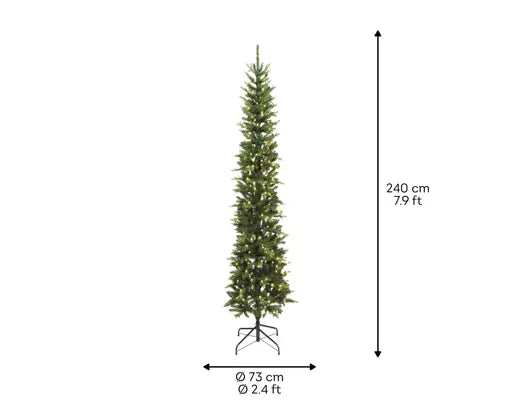Albero di Natale Slim Fir Verde H240 cm con 450 LED Bianco Caldo Kaemingk – Diametro 73 cm per Interni