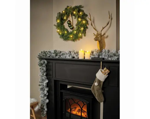 Festone Natalizio Imperial Innevato 270 cm con 50 LED Bianco Caldo Kaemingk Everlands – 8 Funzioni e Timer