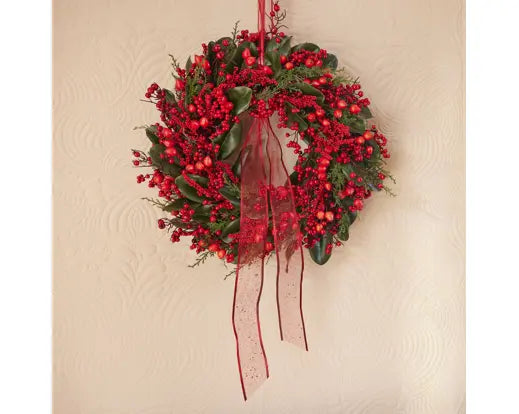 Ghirlanda Natalizia con Bacche Rosse Ø60 cm Kaemingk Everlands Big Berry – Corona Decorativa Verde per Interni