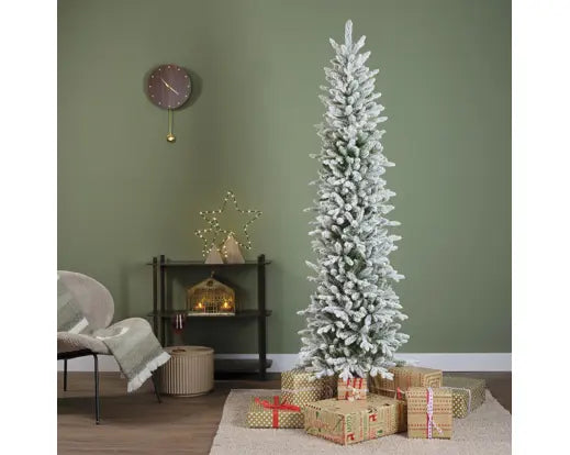 Albero di Natale Slim Fir Innevato H210 cm Ø68 cm Kaemingk Everlands – 1173 Punte in PE/PVC con Base in Metallo