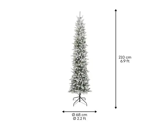Albero di Natale Slim Fir Innevato H210 cm Ø68 cm Kaemingk Everlands – 1173 Punte in PE/PVC con Base in Metallo
