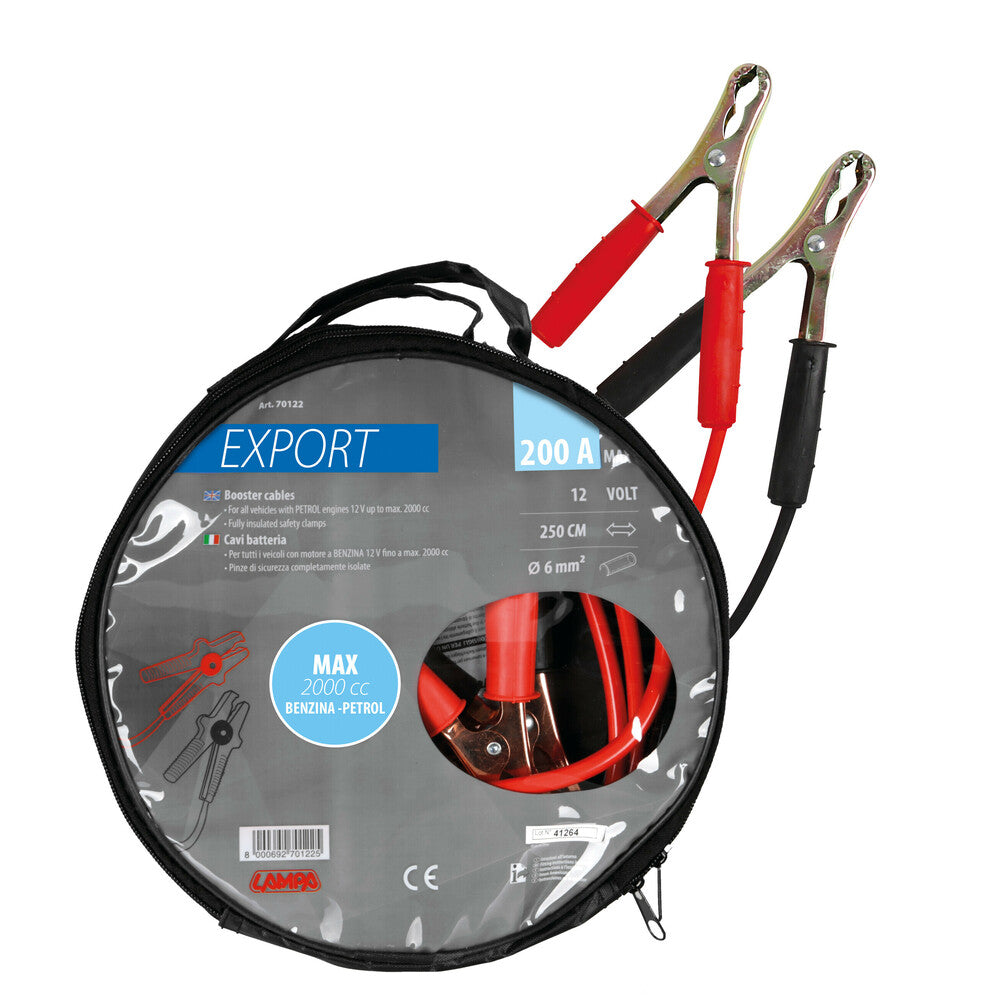 Cavi Batteria Auto Lampa Export 12V 200A 250 cm 6 mm² con Pinze e Custodia