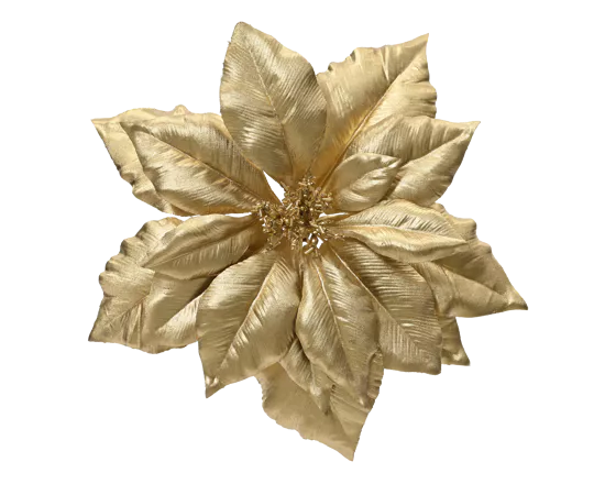 Poinsettia Stella di Natale Artificiale in Seta Diametro 24cm Colore Oro Gold con Clip per Decorazione | Kaemingk