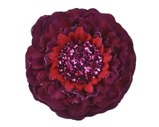 Fiore Natalizio Decorativo Zinnia Artificiale con Clip in Poliestere Bordo Glitterato | Kaemingk