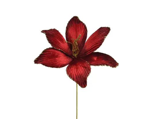 Fiore Natalizio Artificiale H.60cm Colore Rosso con Gambo Dorato Oro | Kaemingk