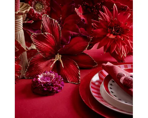 Fiore Natalizio Artificiale H.60cm Colore Rosso con Gambo Dorato Oro | Kaemingk