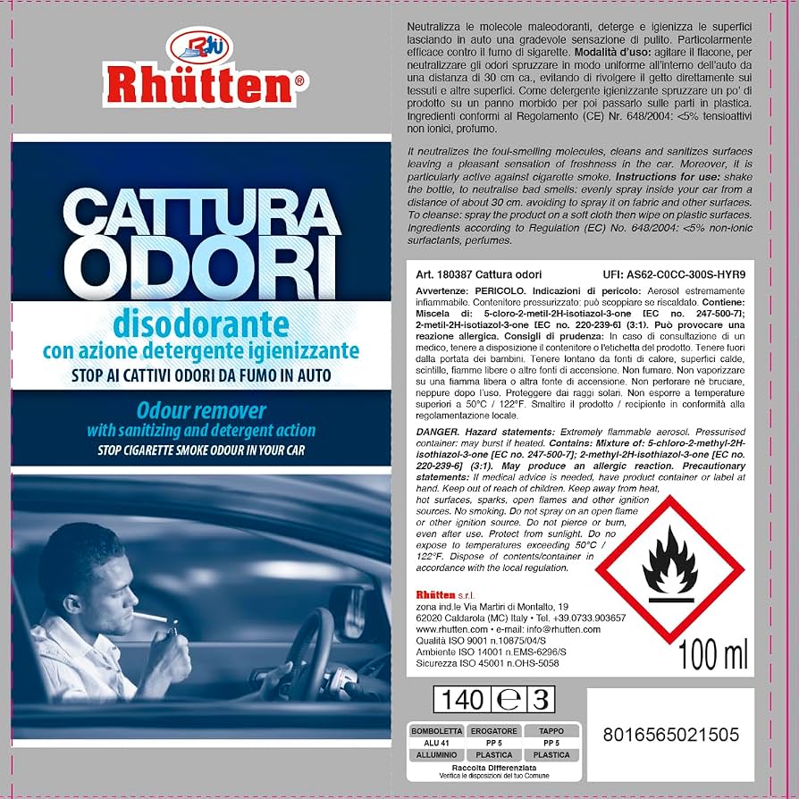Rhütten Cattura Odori Spray 100 ml Neutralizzatore Odori Auto